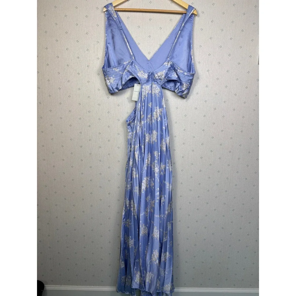 Abercrombie Giselle Pleated Cutout Maxi Dress XXL Tall Blue Floral Romantic NWT